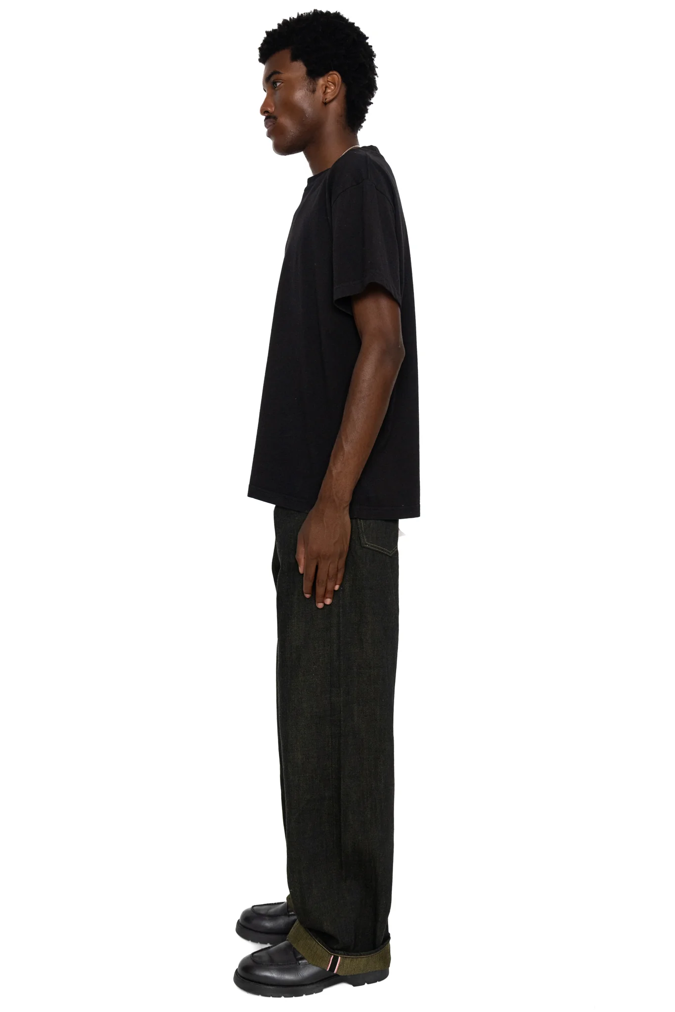 222-BKOL Super Wide Straight 12oz Black x Olive Denim - Image 4