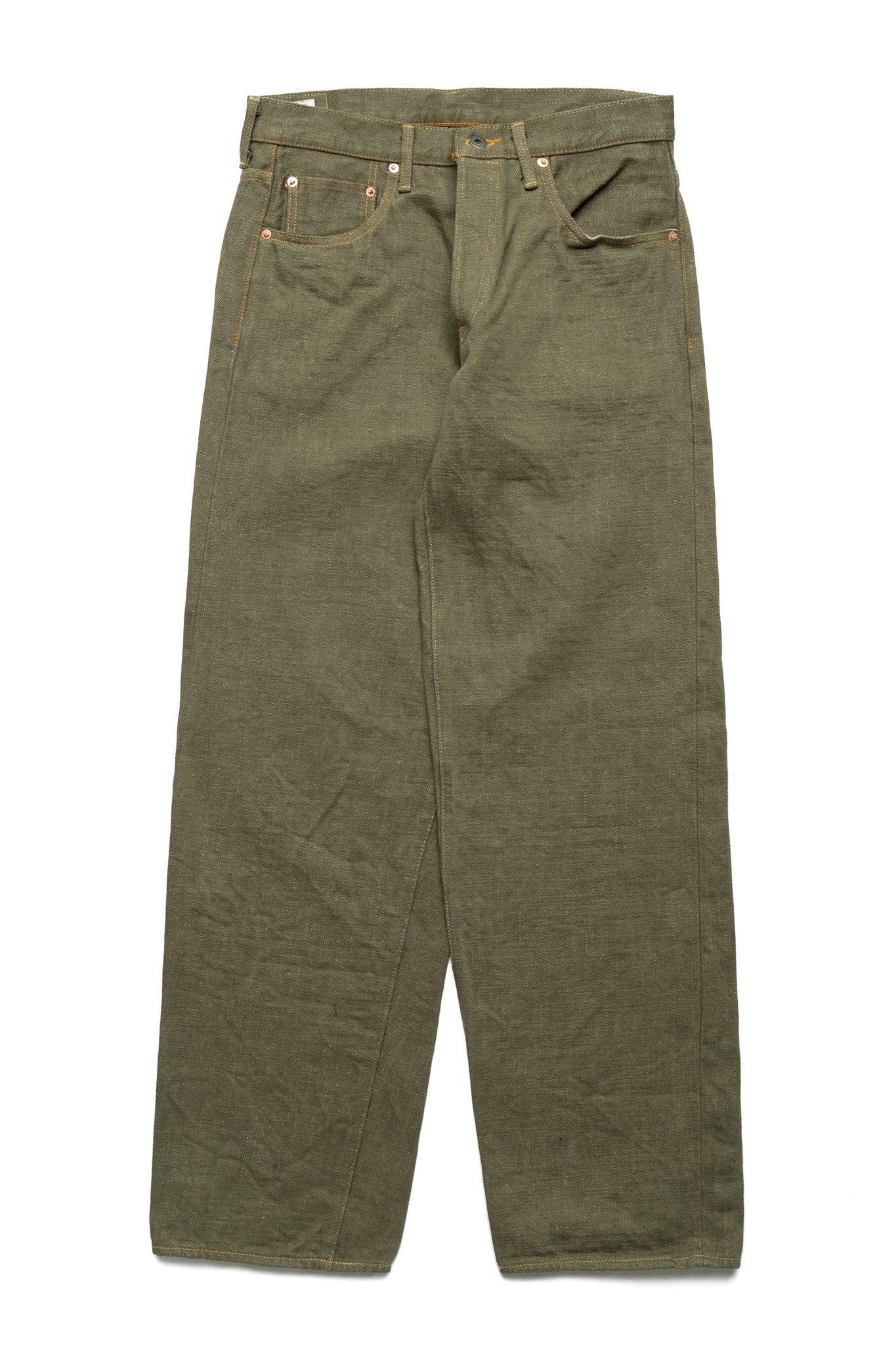 822-OLD18 Super Wide Tapered 18oz Olive Denim - Image 3