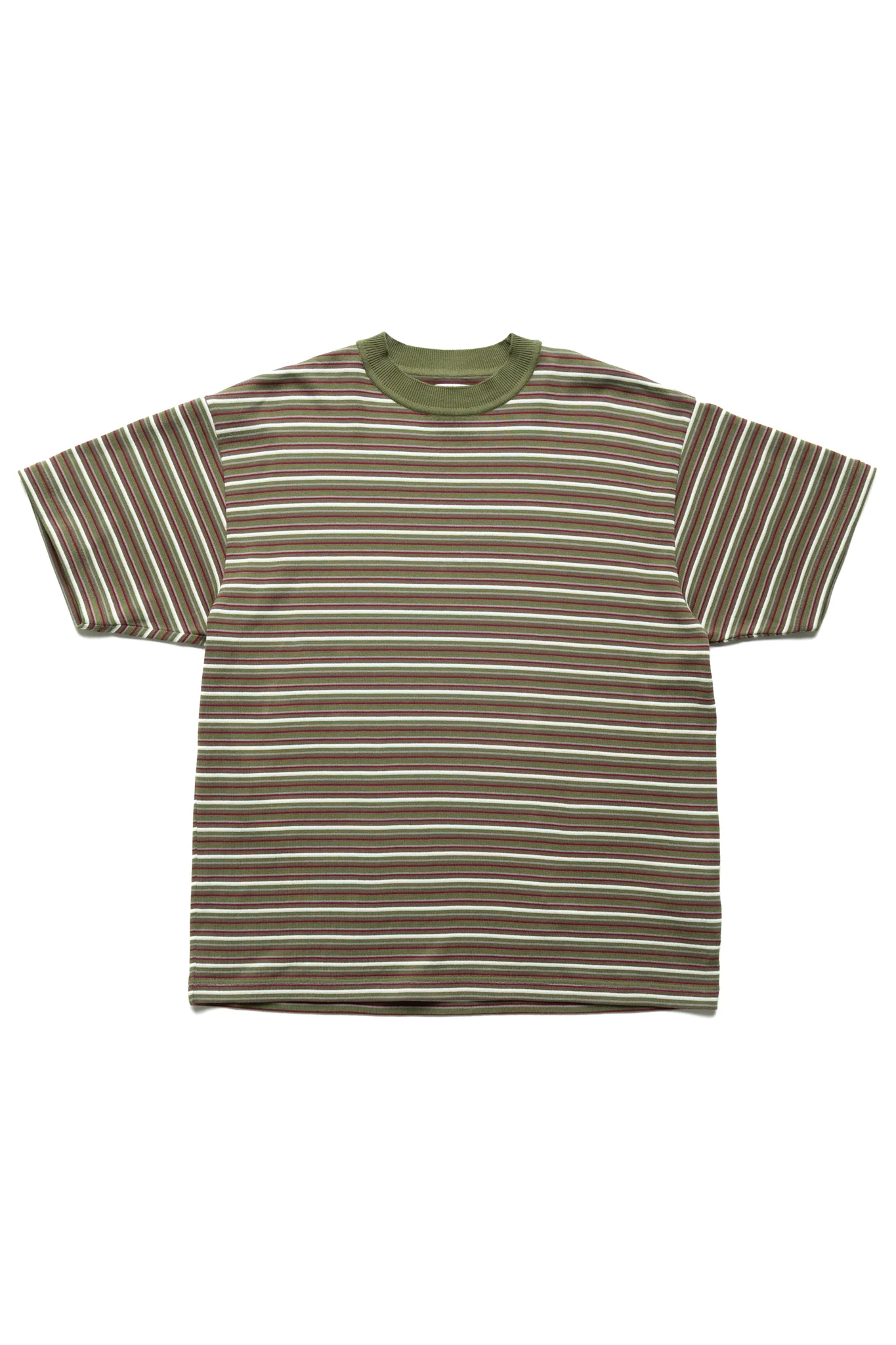 Border Knit Tee - Olive x Bordeaux