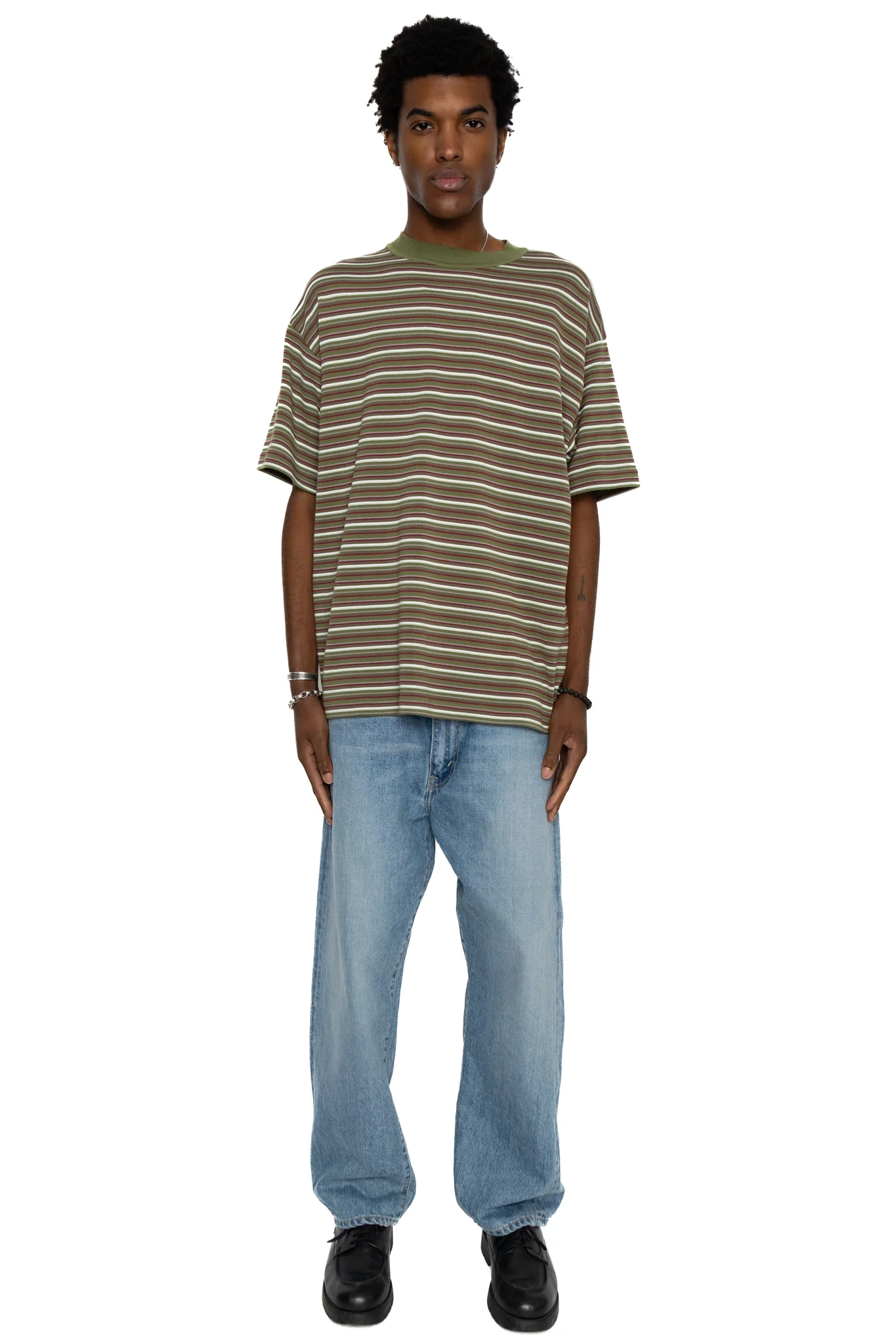 Border Knit Tee - Olive x Bordeaux - Image 2