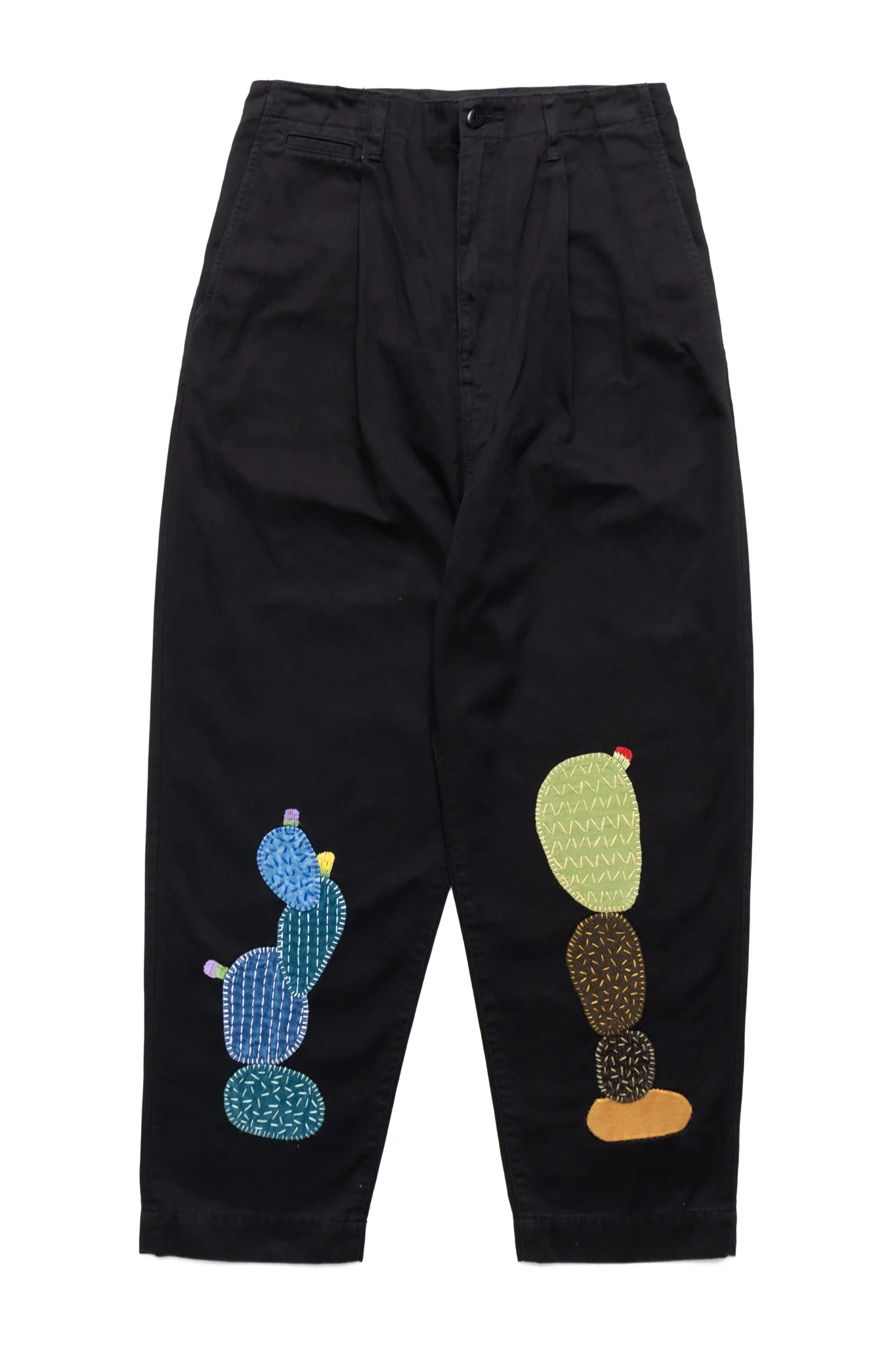 Chino High Waisted NIME Pants (CACTUS Embroidery) - Black