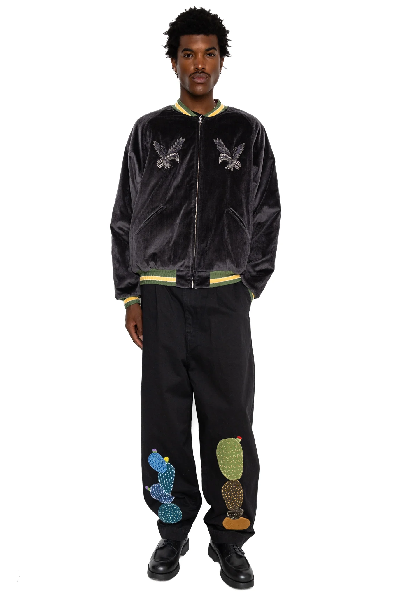 Chino High Waisted NIME Pants (CACTUS Embroidery) - Black - Image 2