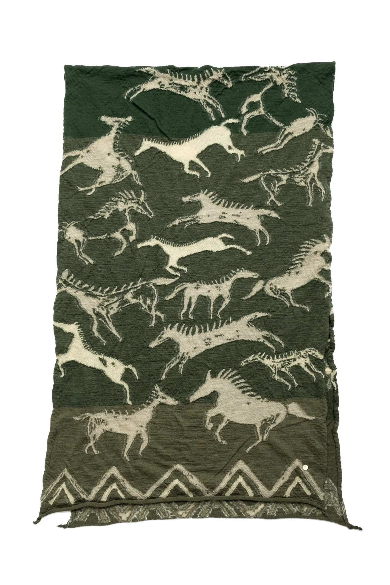 Fulling Wool Scarf INDIAN PAINTING - Green