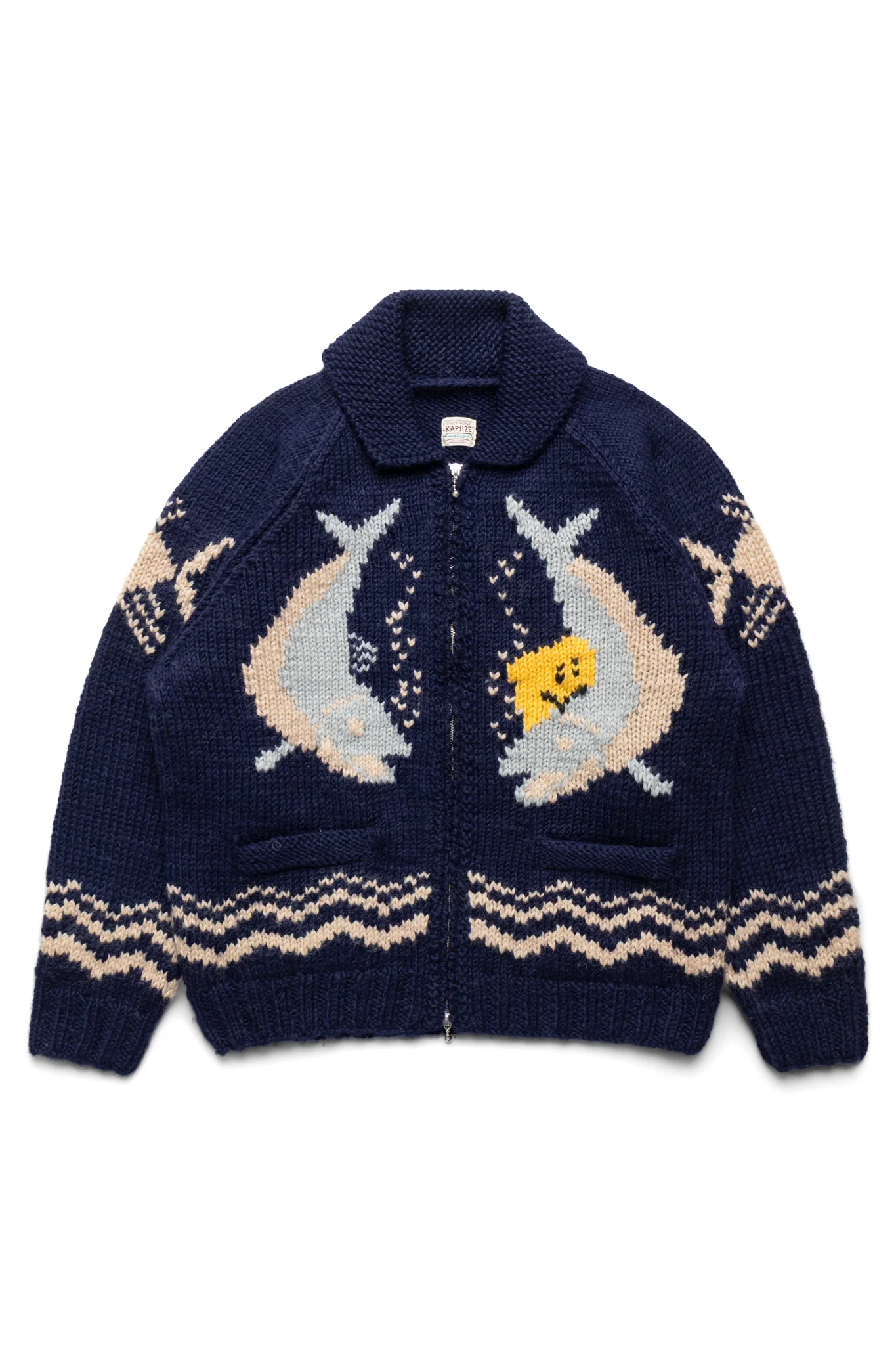 Hand Knit PECKISH TROUT ZIP Cardigan