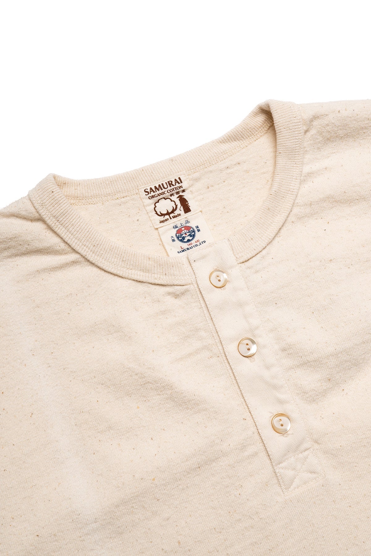 Samurai Japanese Cotton Henley - Natural - Image 3