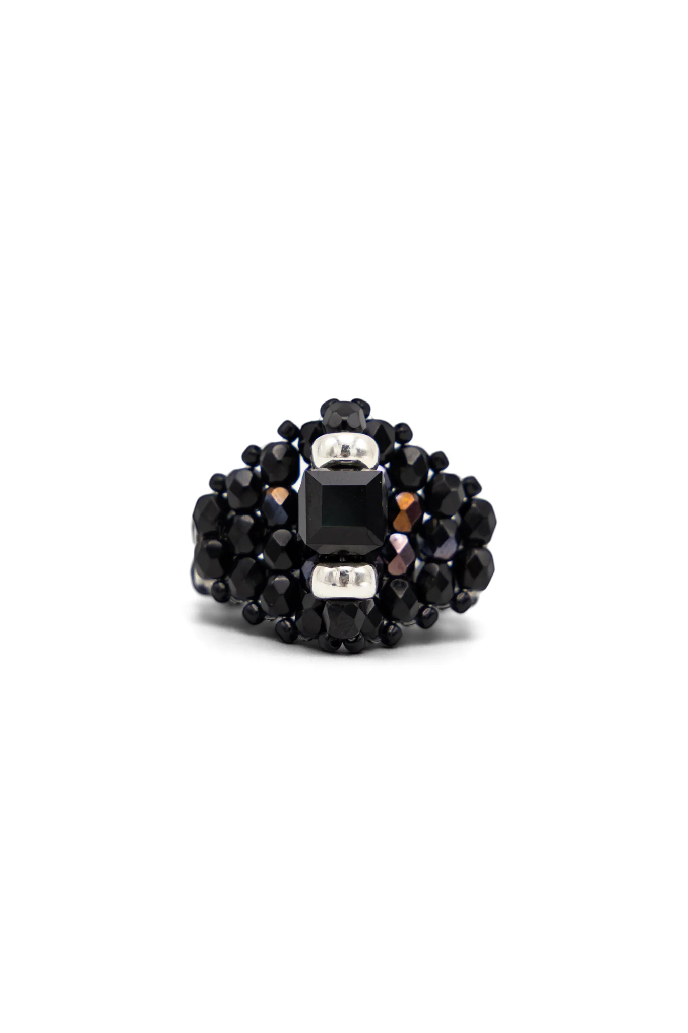 NEEDLES x Tie A Knot Square Crystal Beads Ring - Black x Black - Image 3
