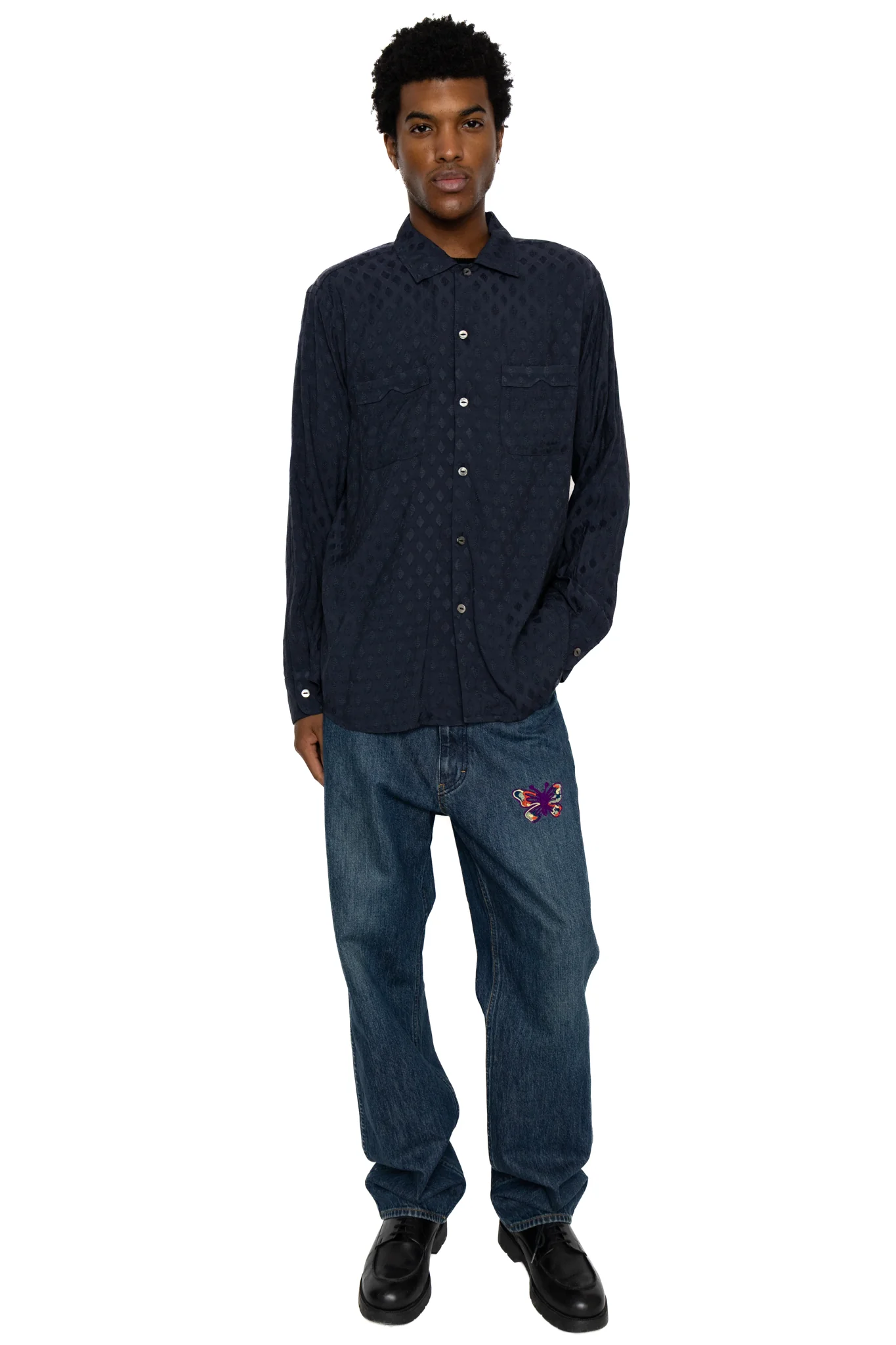 One-Up Shirt Diamond Mesh Jacquard - Navy - Image 2