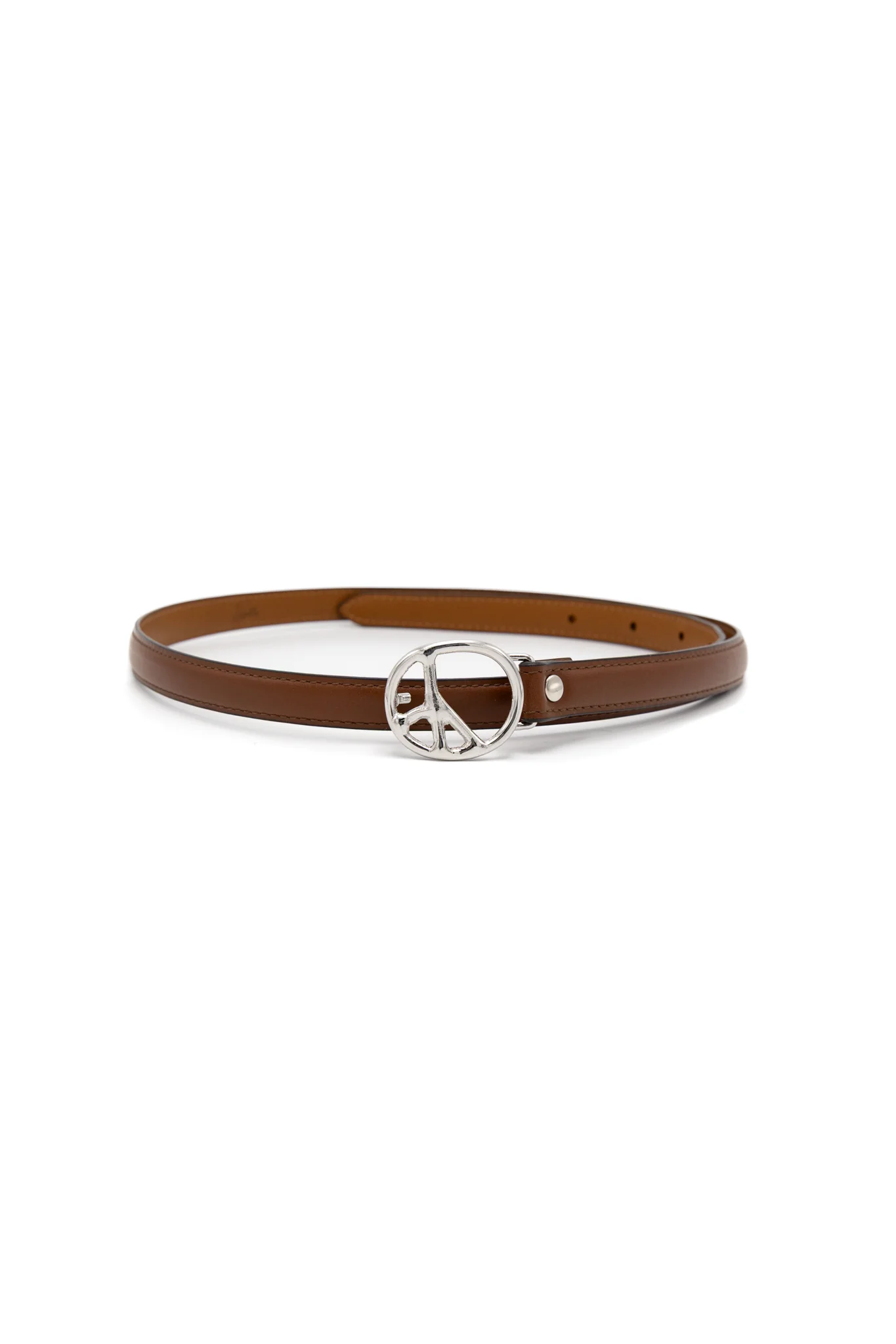 Peace Buckle Narrow Belt Steer Leather - Brown
