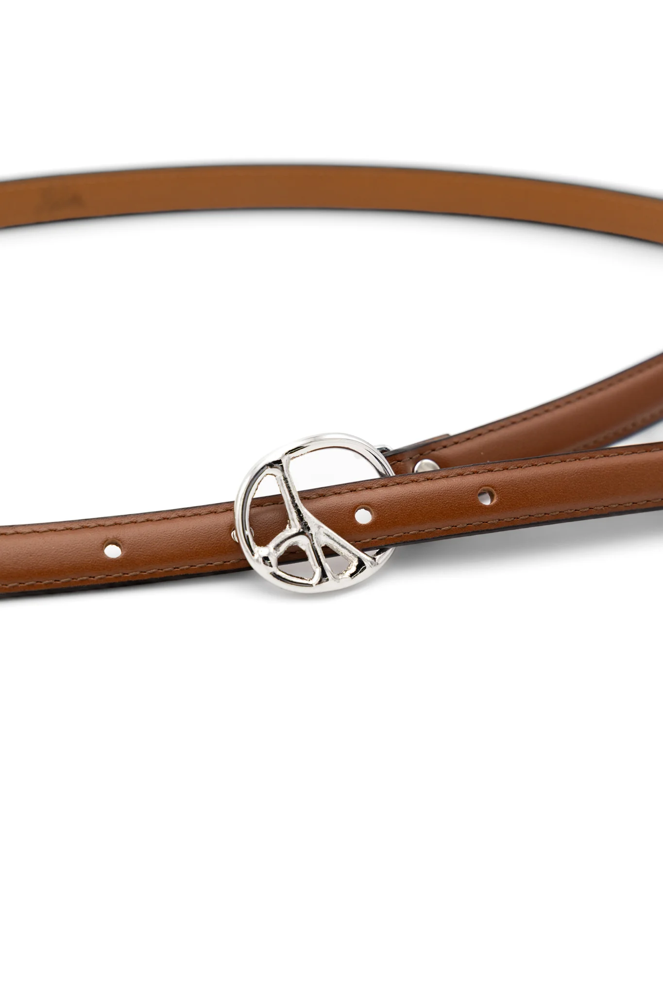 Peace Buckle Narrow Belt Steer Leather - Brown - Image 2