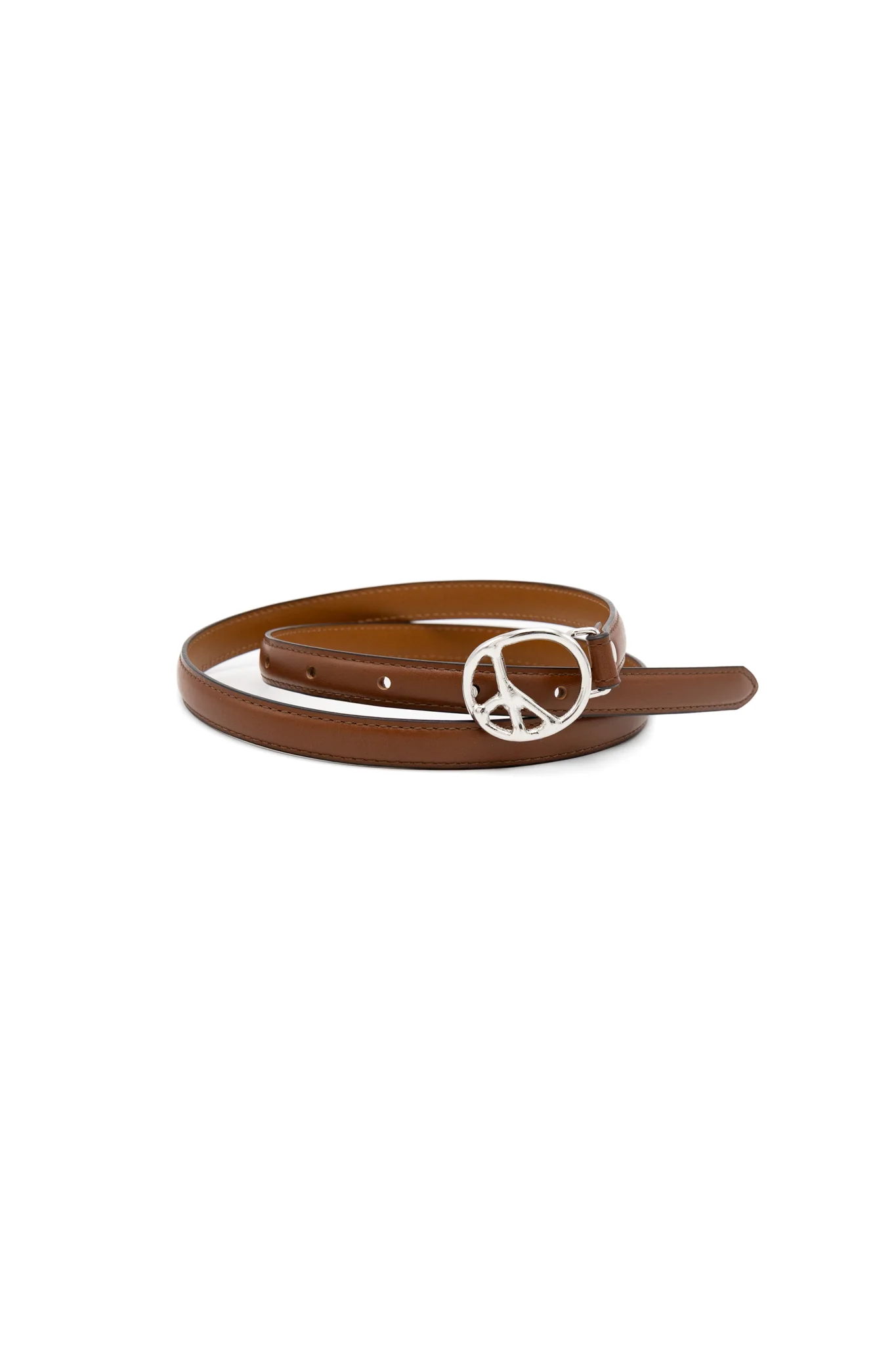 Peace Buckle Narrow Belt Steer Leather - Brown - Image 4