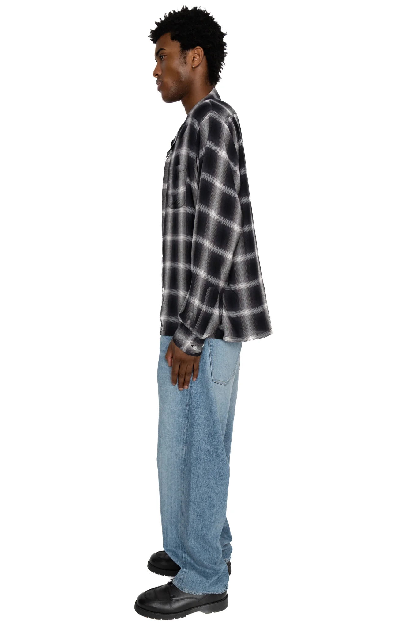 Rayon Ombre Check L/S Open Shirt - Black - Image 3