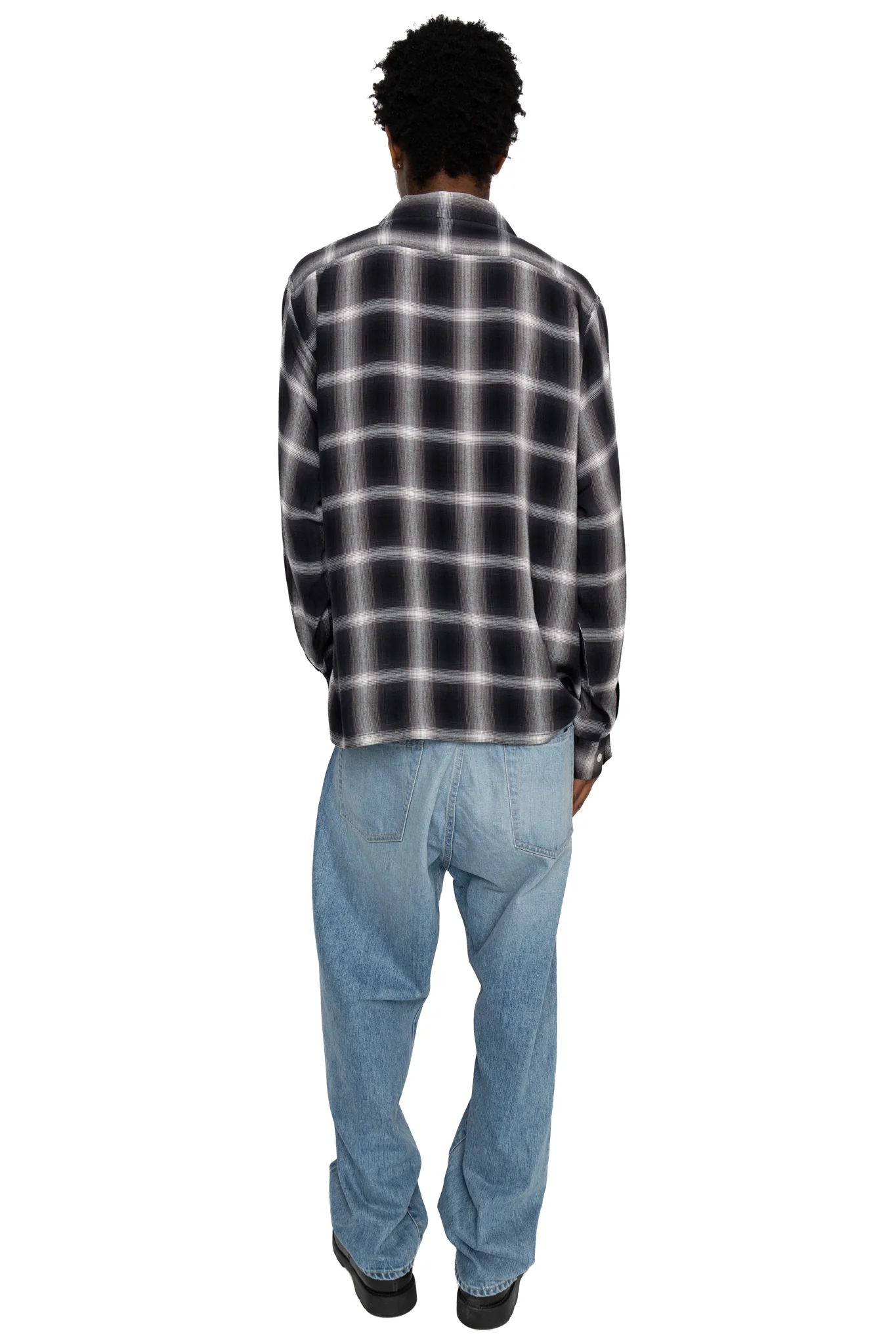 Rayon Ombre Check L/S Open Shirt - Black - Image 4