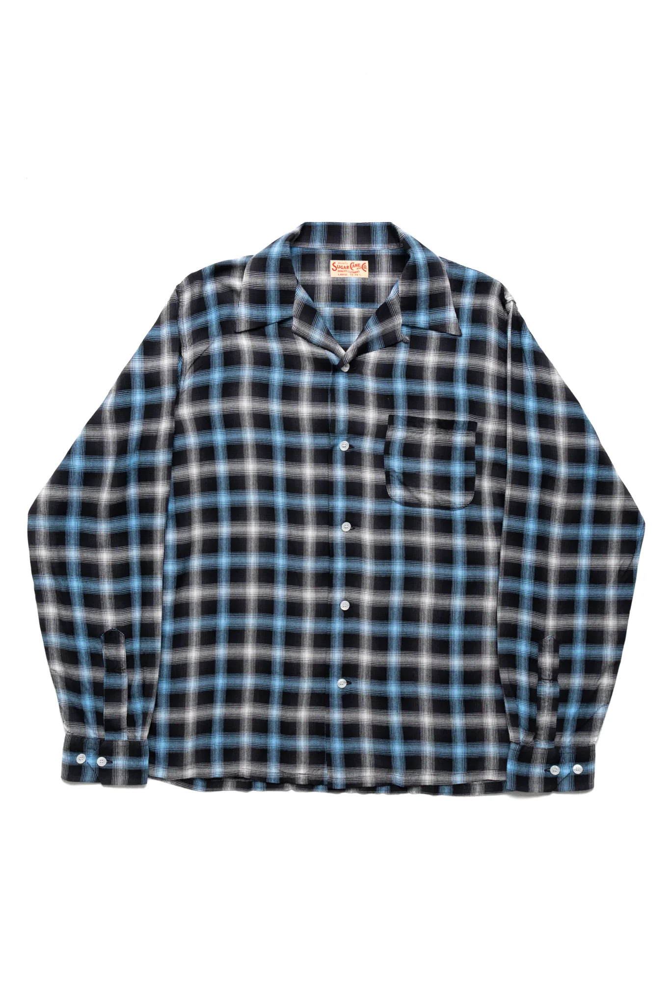 Rayon Ombre Check L/S Open Shirt - Blue