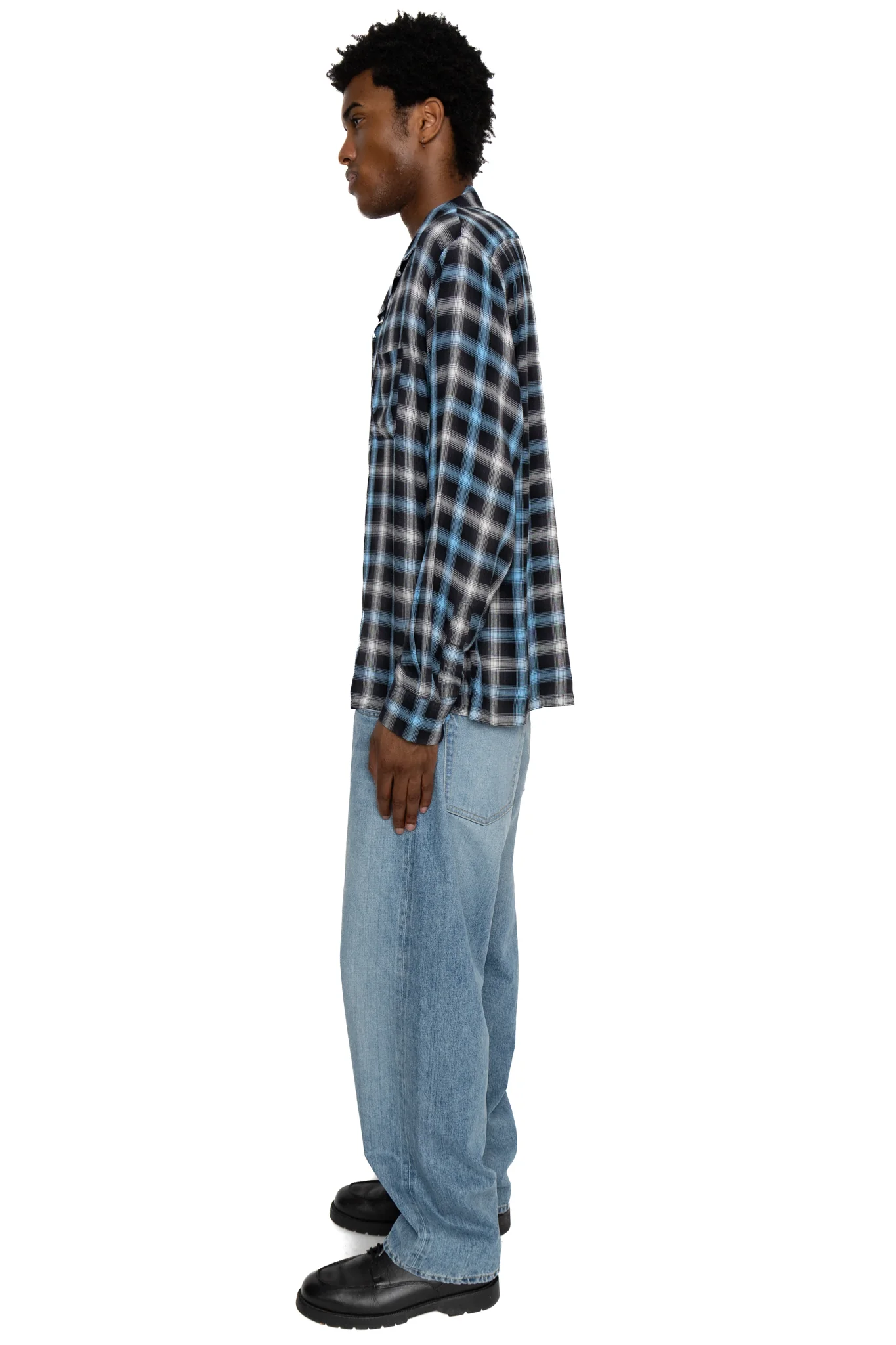 Rayon Ombre Check L/S Open Shirt - Blue - Image 3