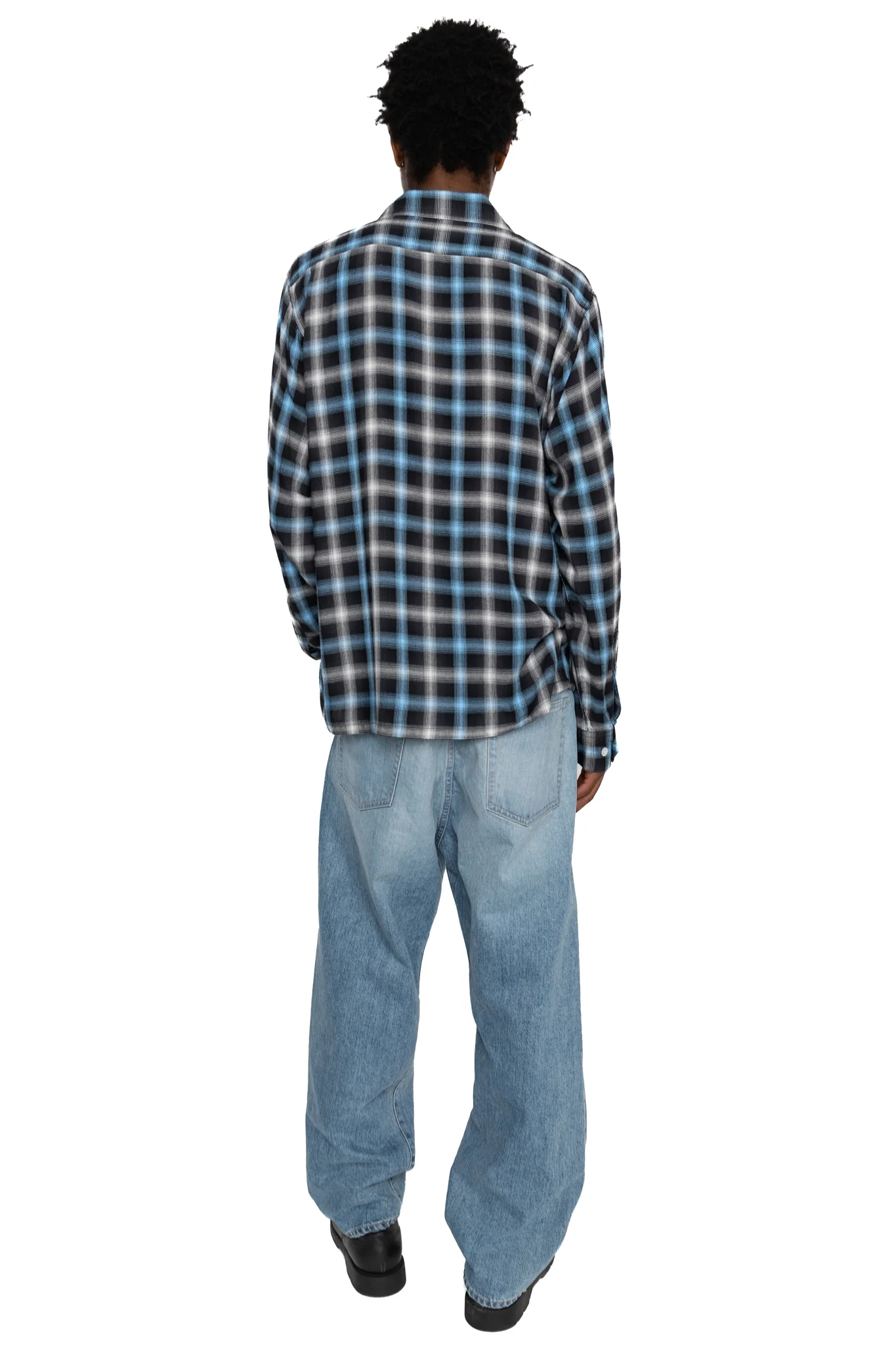 Rayon Ombre Check L/S Open Shirt - Blue - Image 4