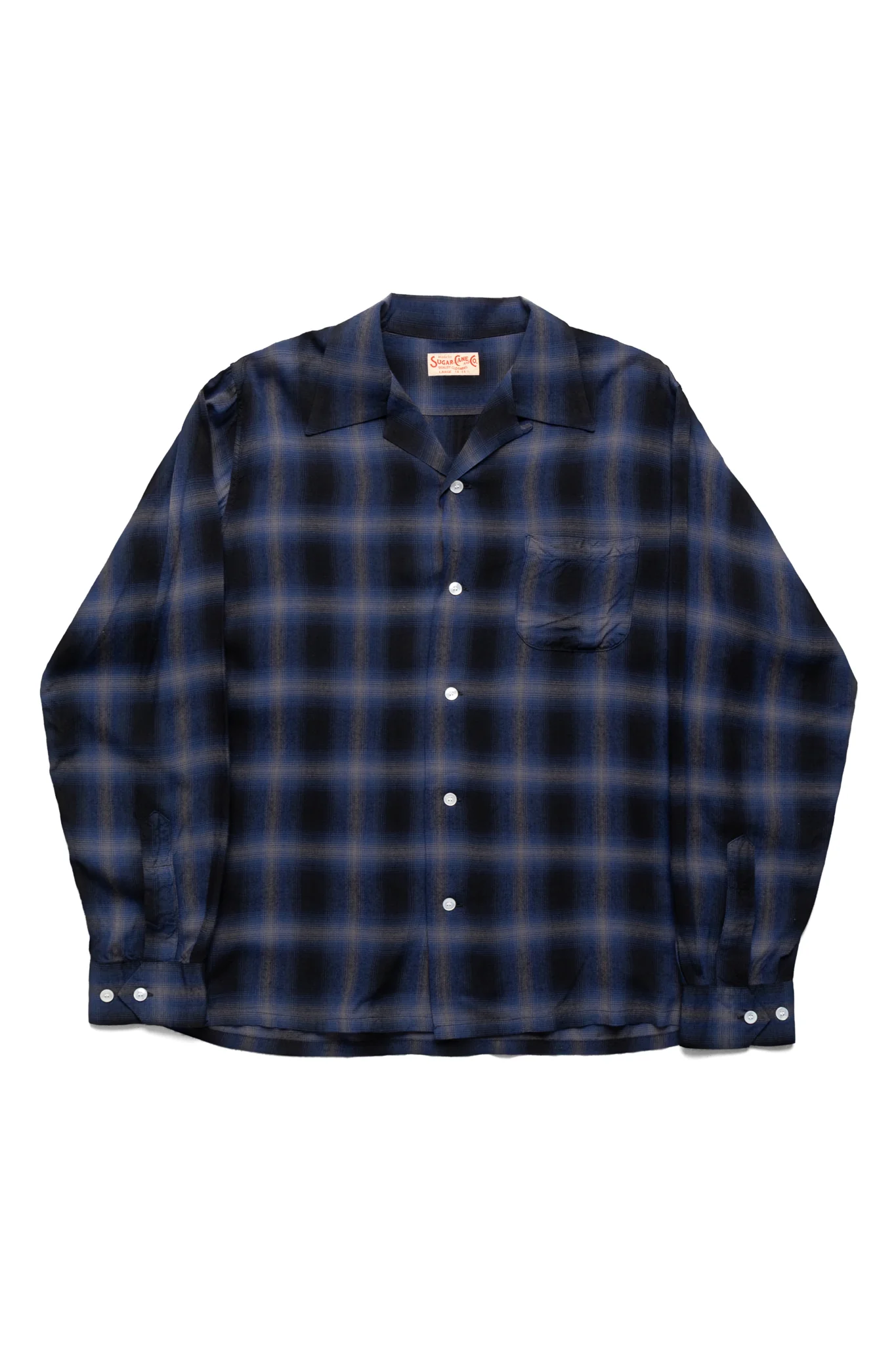 Rayon Ombre Check L/S Open Shirt - Navy