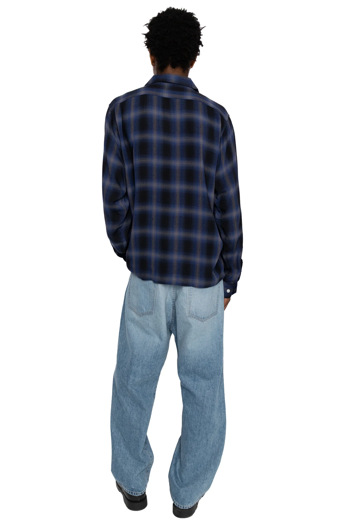 Rayon Ombre Check L/S Open Shirt - Navy - Image 4
