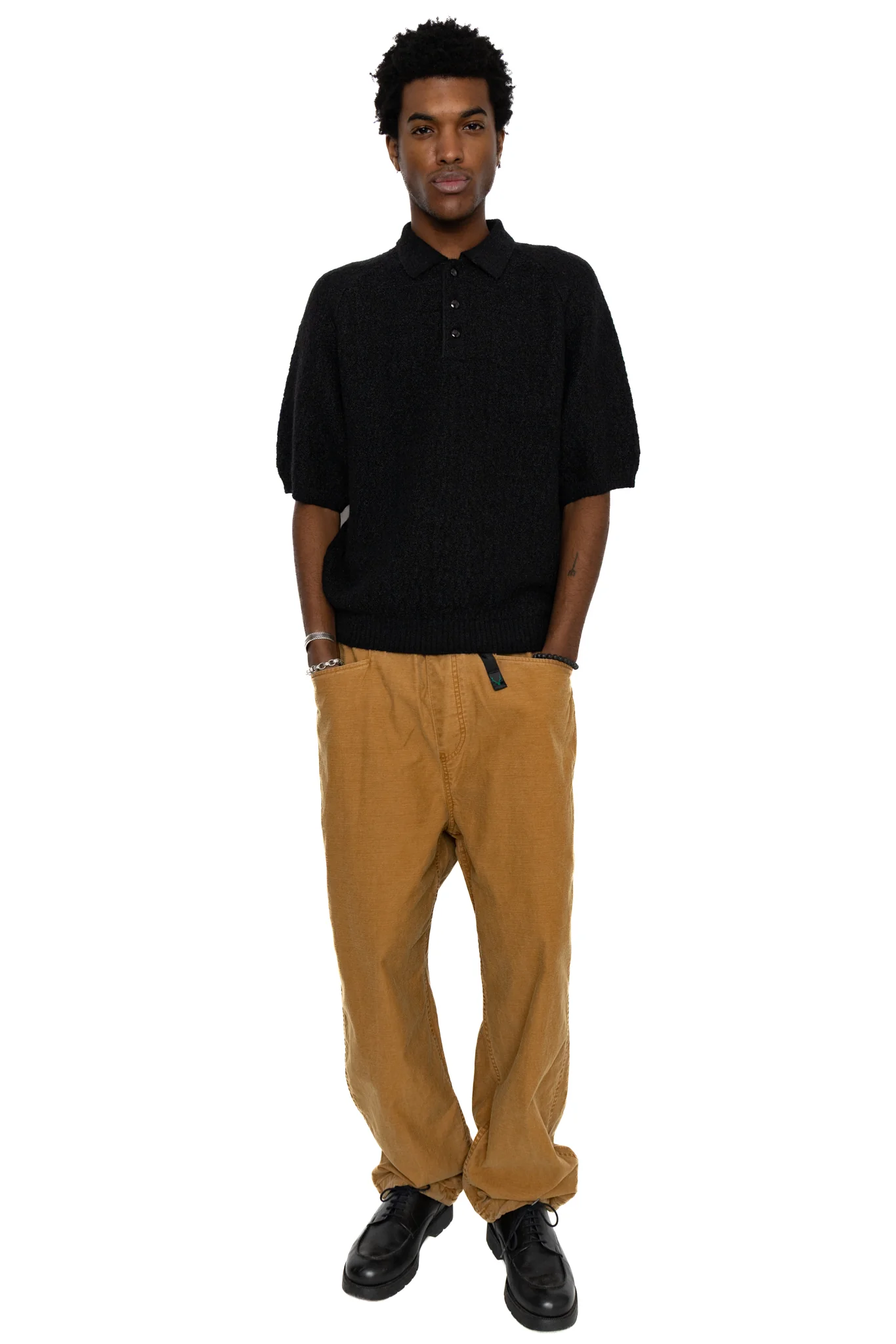 S/S Polo Sweater Crepe Weave - Black - Image 2