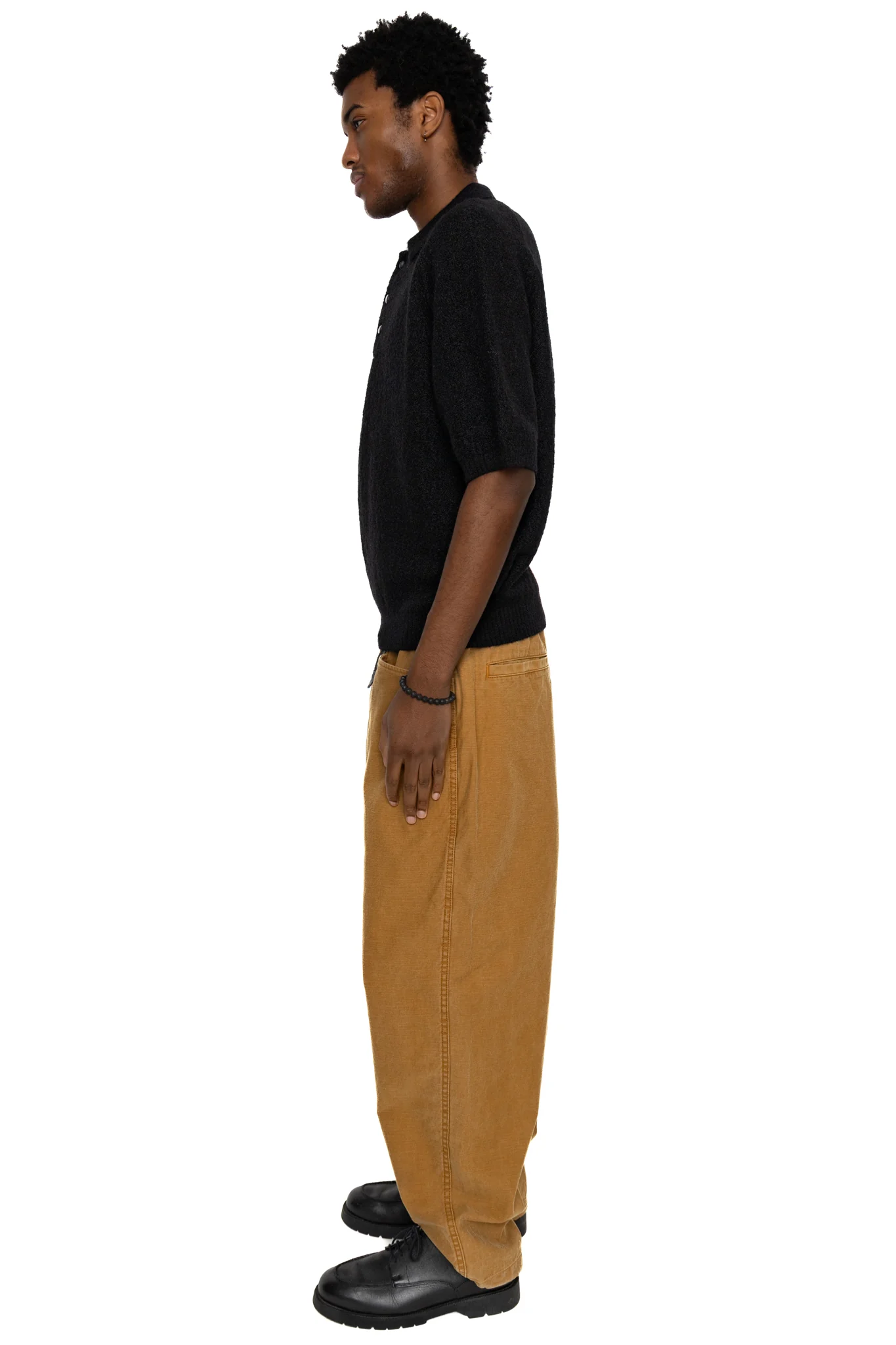S/S Polo Sweater Crepe Weave - Black - Image 3