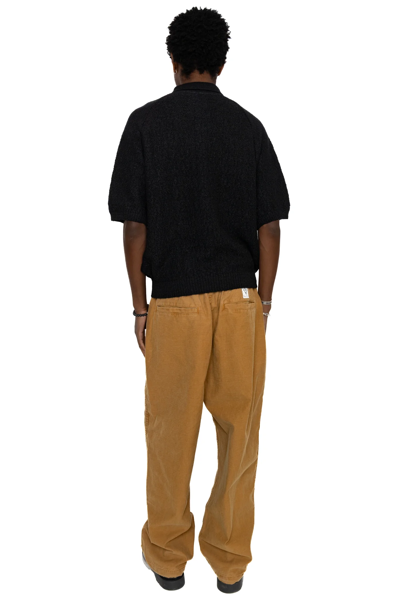 S/S Polo Sweater Crepe Weave - Black - Image 4