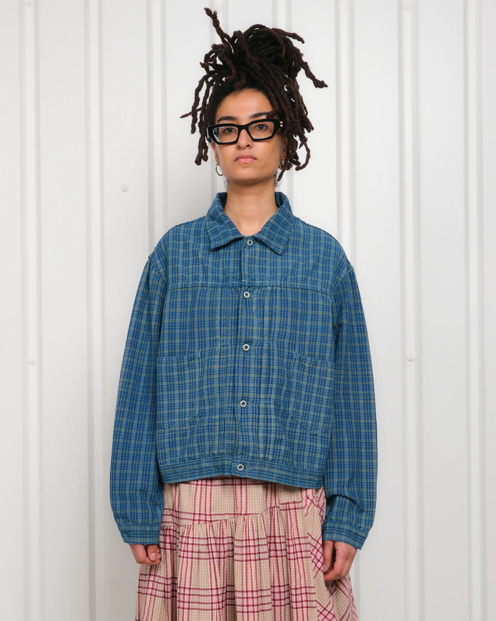 Sundae Jacket - Indigo Mud Check (Blue in Green Exclusive) - Image 14