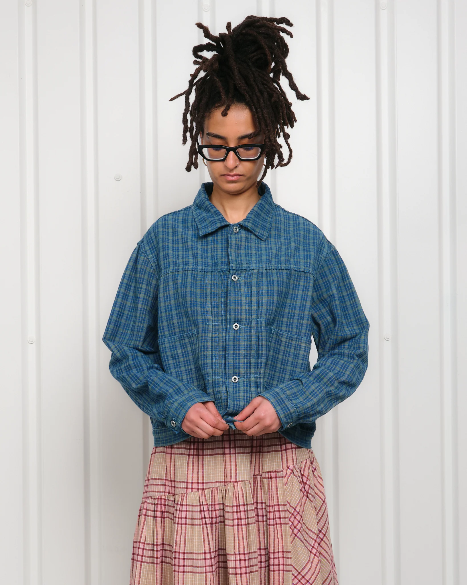 Sundae Jacket - Indigo Mud Check (Blue in Green Exclusive) - Image 15