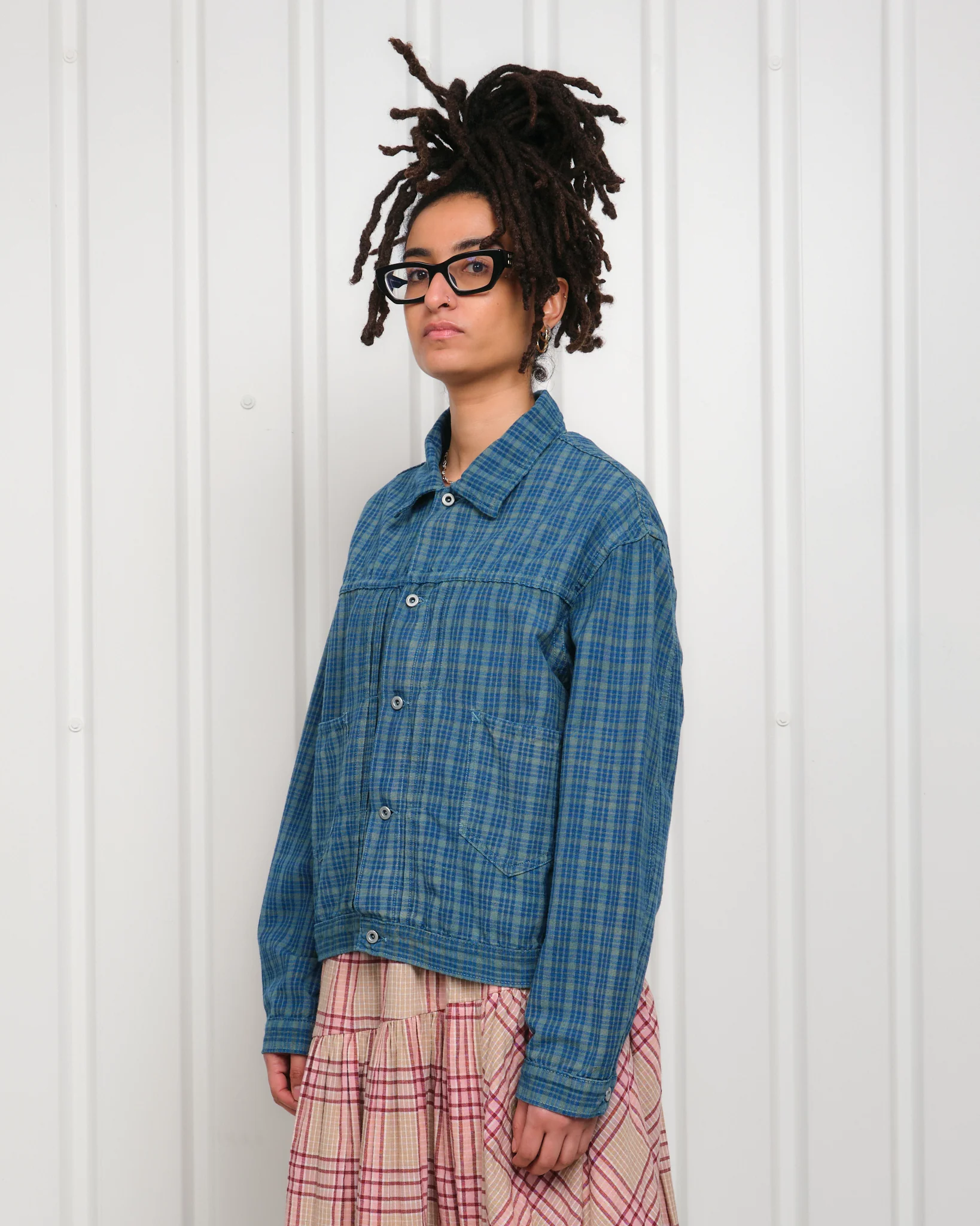 Sundae Jacket - Indigo Mud Check (Blue in Green Exclusive) - Image 16