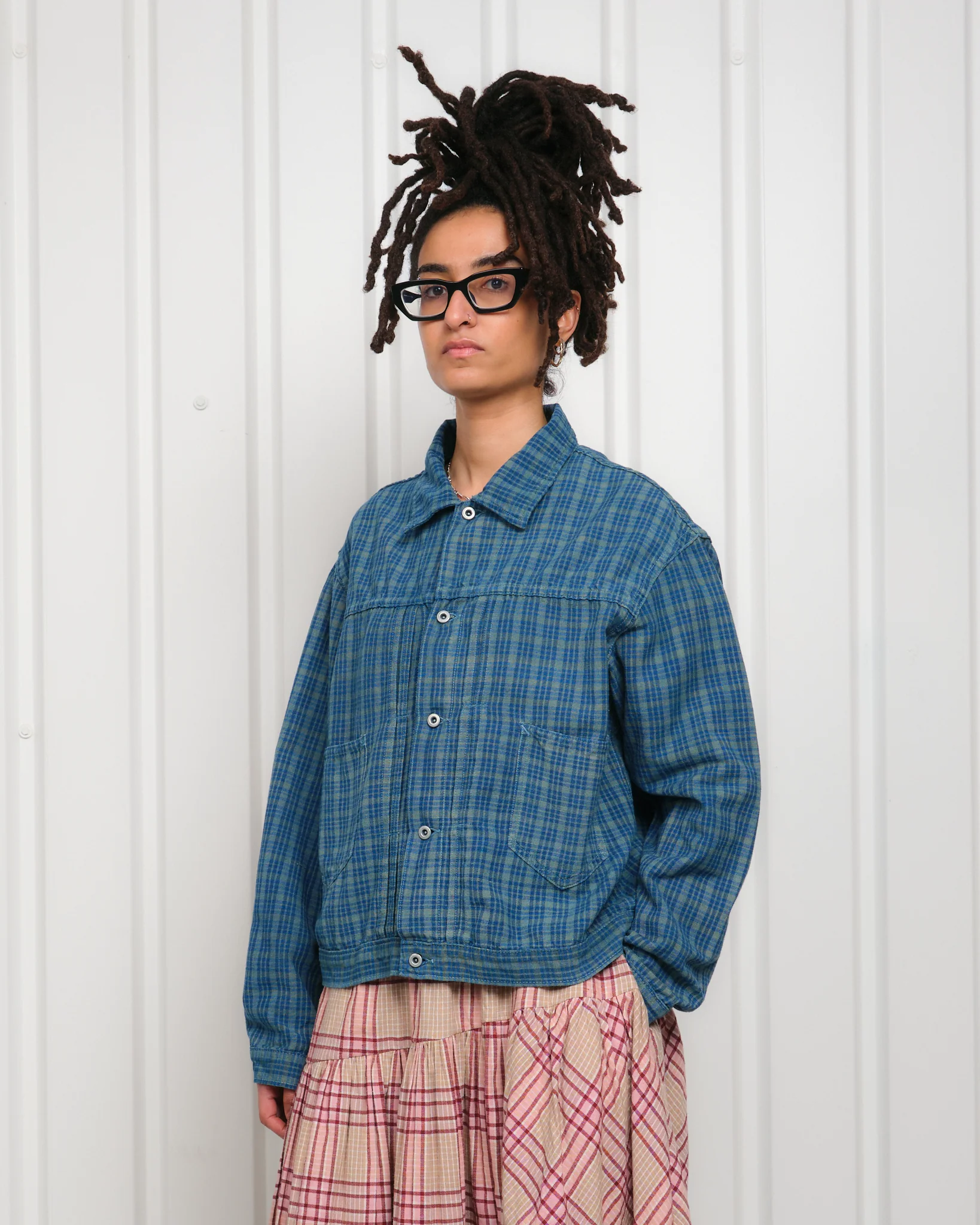 Sundae Jacket - Indigo Mud Check (Blue in Green Exclusive) - Image 17
