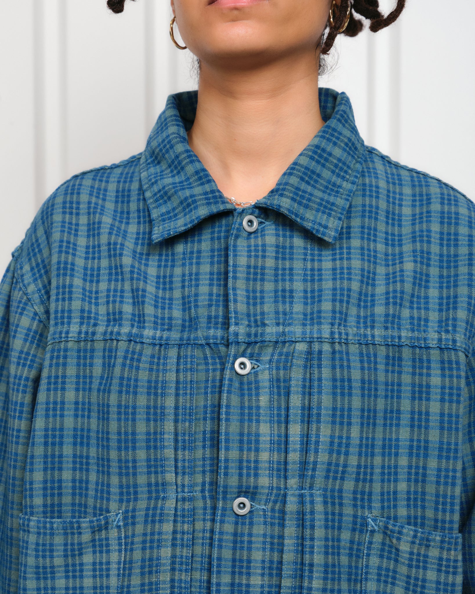 Sundae Jacket - Indigo Mud Check (Blue in Green Exclusive) - Image 24