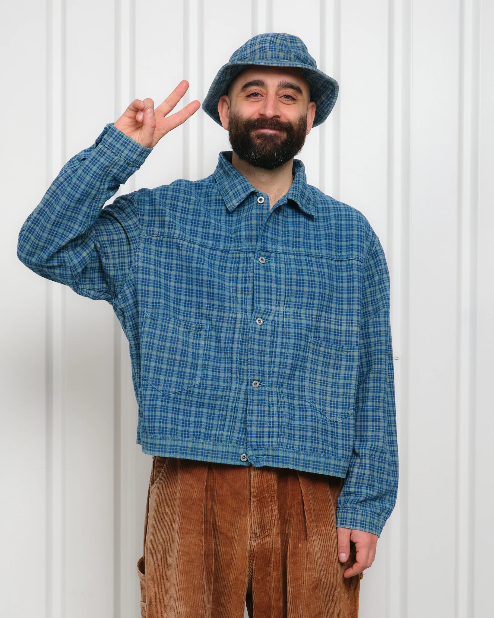 Sundae Jacket - Indigo Mud Check (Blue in Green Exclusive) - Image 4